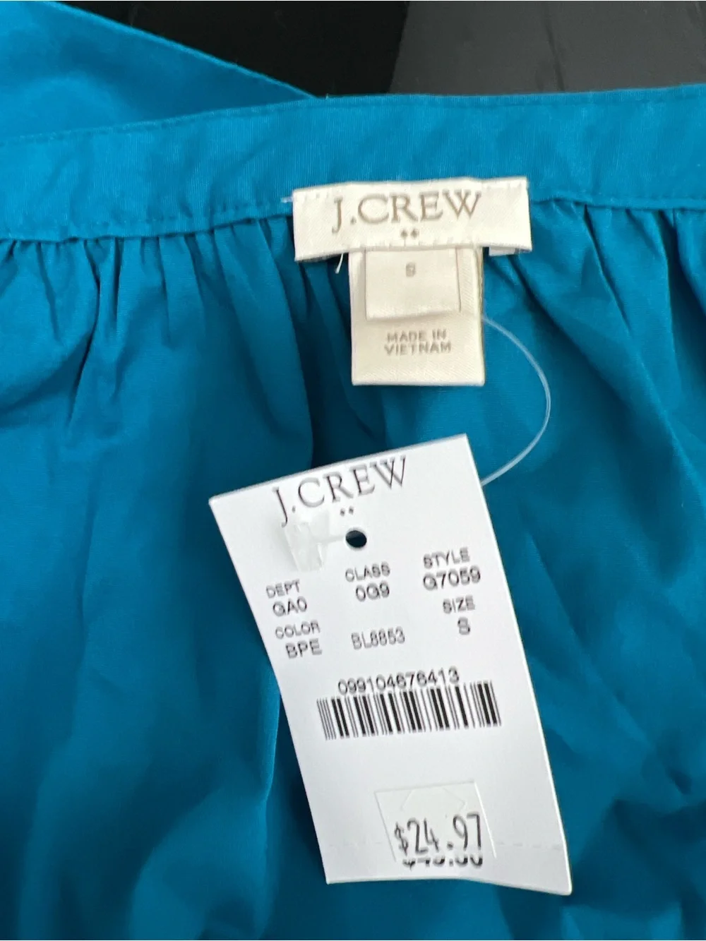 NWT J. Crew Teal Square-Neck Puff Sleeve Top